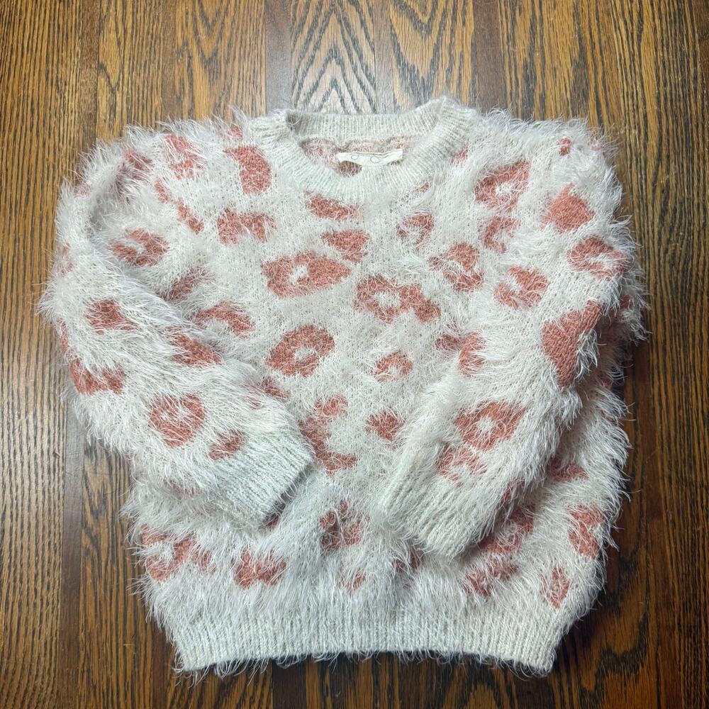Jessica Simpson 4T Fuzzy Leopard Print Shaggy Eyelash Sweater Pullover Cream